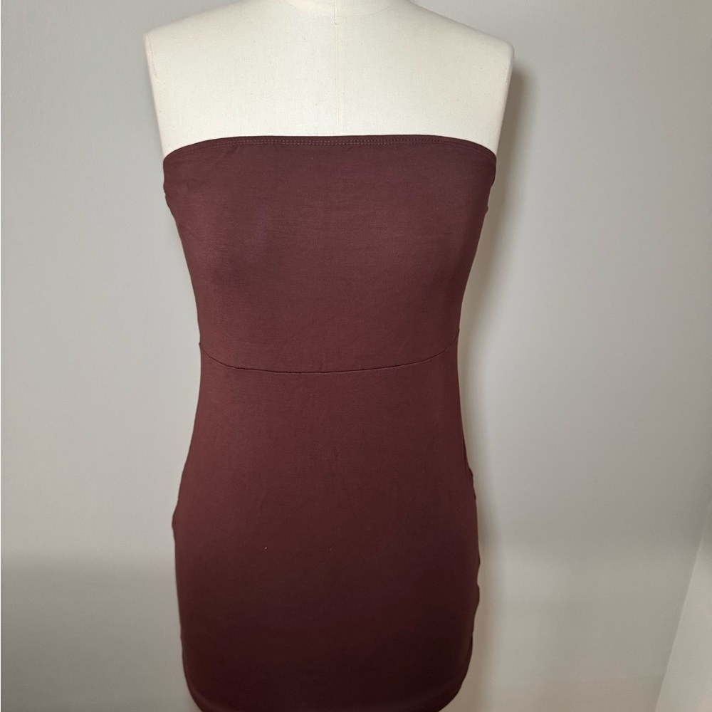 Casual Strapless Brown Dress
